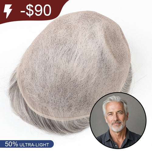 50% Ultra-Low Density Ace Full french Lace Base Bleached Knot Breathable Men Hair System