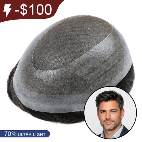 70% Extra Light Density Men Toupee Chicago Swiss Mono Top Segmentable PU Around hair system