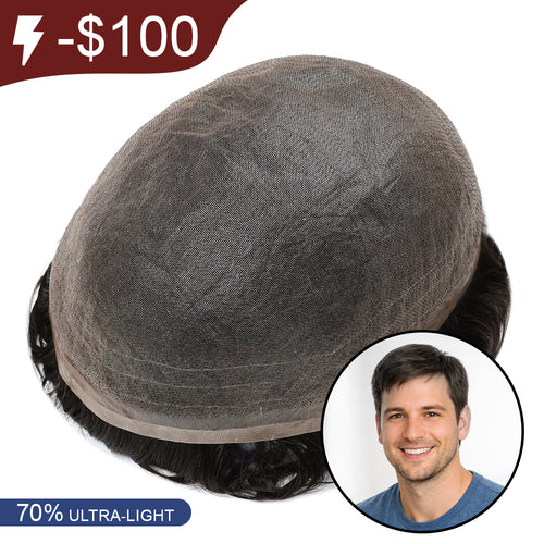 70% Extra Light Density Men Toupee Hawaii Full Swiss Mono hair system