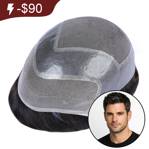 Men Hair System New Poet Swiss Mono front with Mono Center PU around Base
